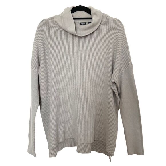 Nordstrom Devotion by Cyrus Cowlneck Ribbed Tunic Sweater Putty Grey Size Large - Picture 1 of 5